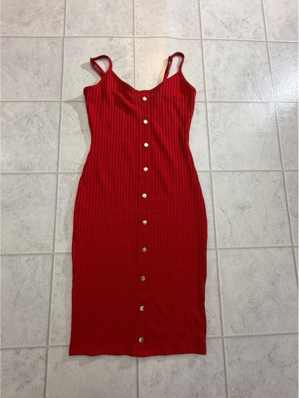 Love J Red Ribbed Button Front Midi Dress Size S